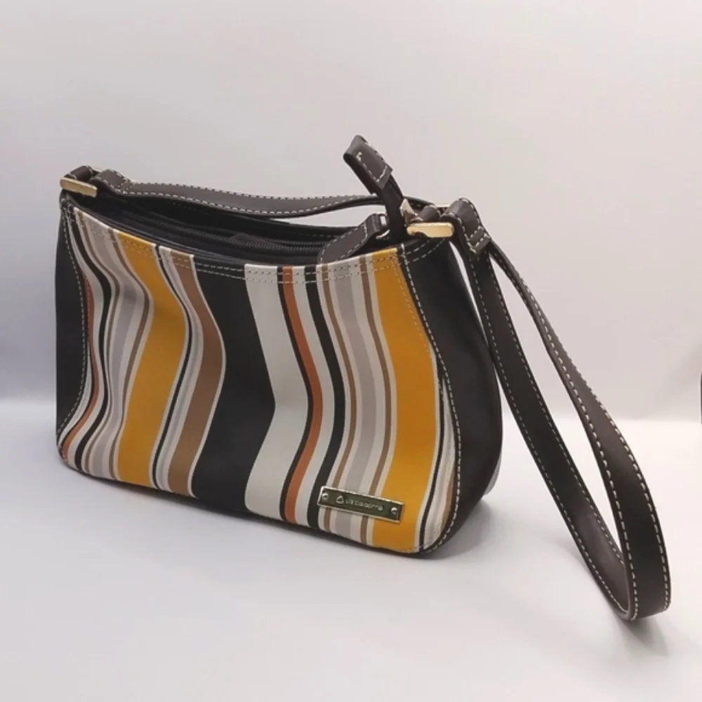 Liz Claiborne Classic Striped Small Shoulder Bag Black, Yellow, Brown VTG Y2K